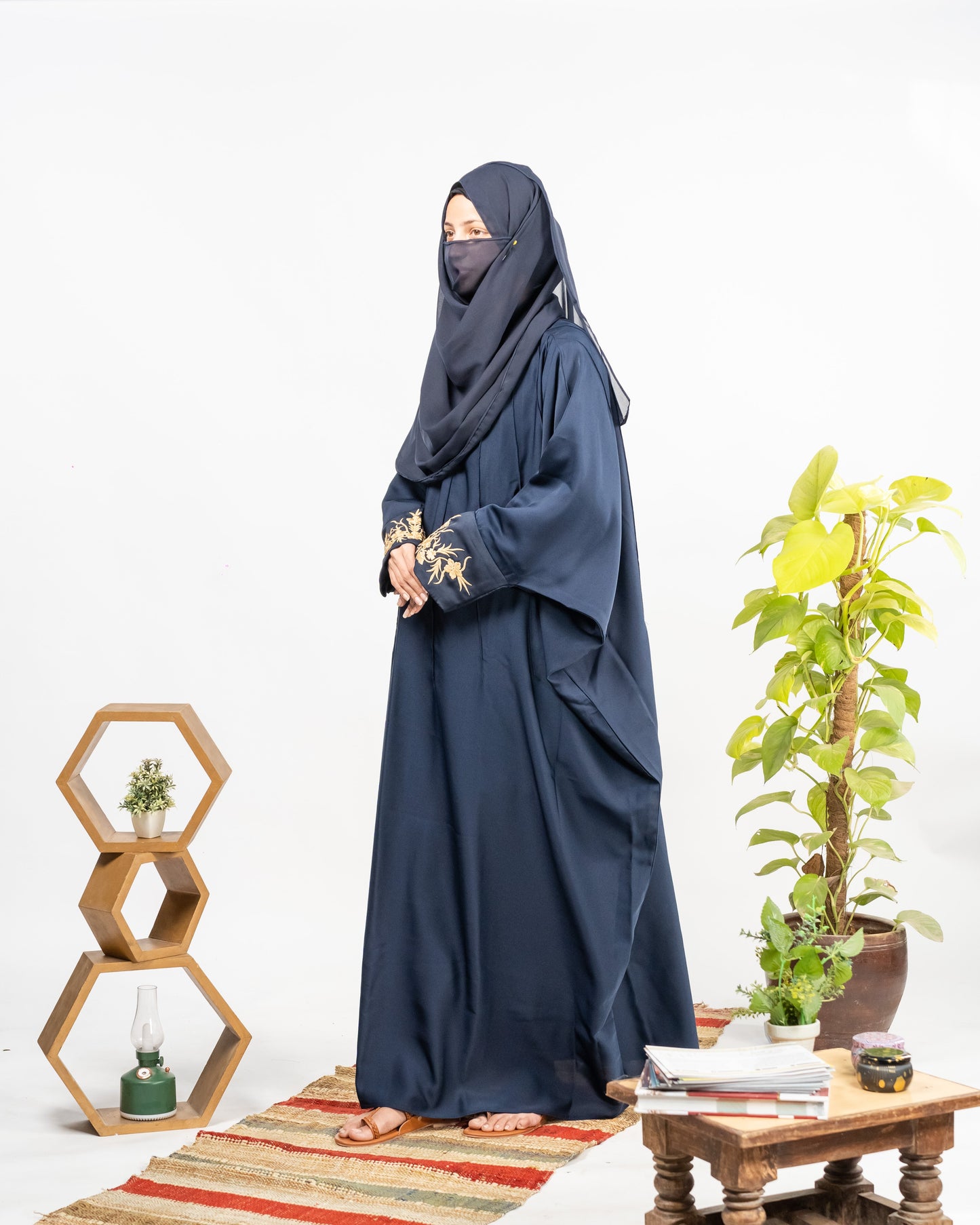 Farah || Embroidered Blue Abaya || Nida Fabric