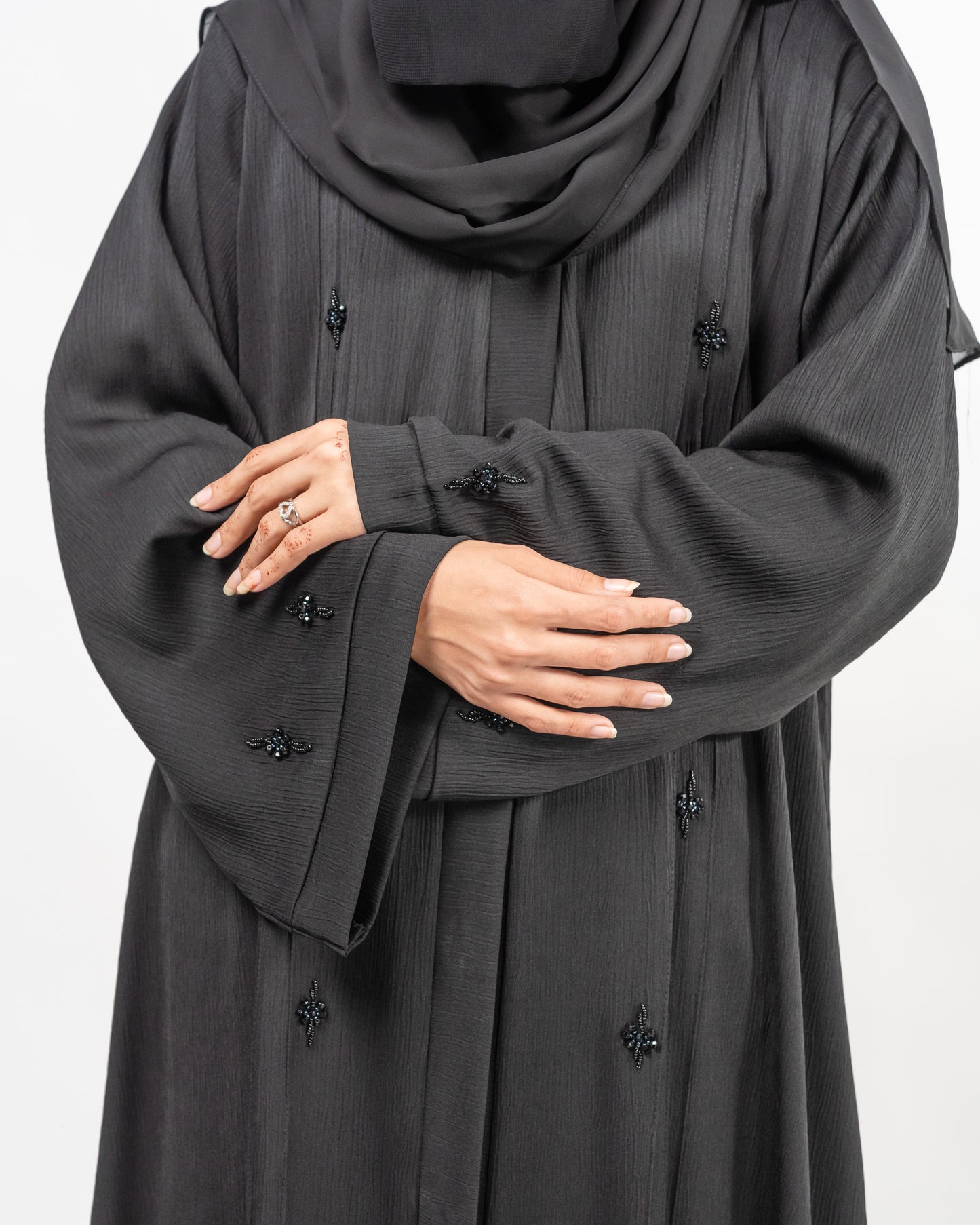 Ruba || Mid-Night Black Abaya || Crinkle Nida Fabric
