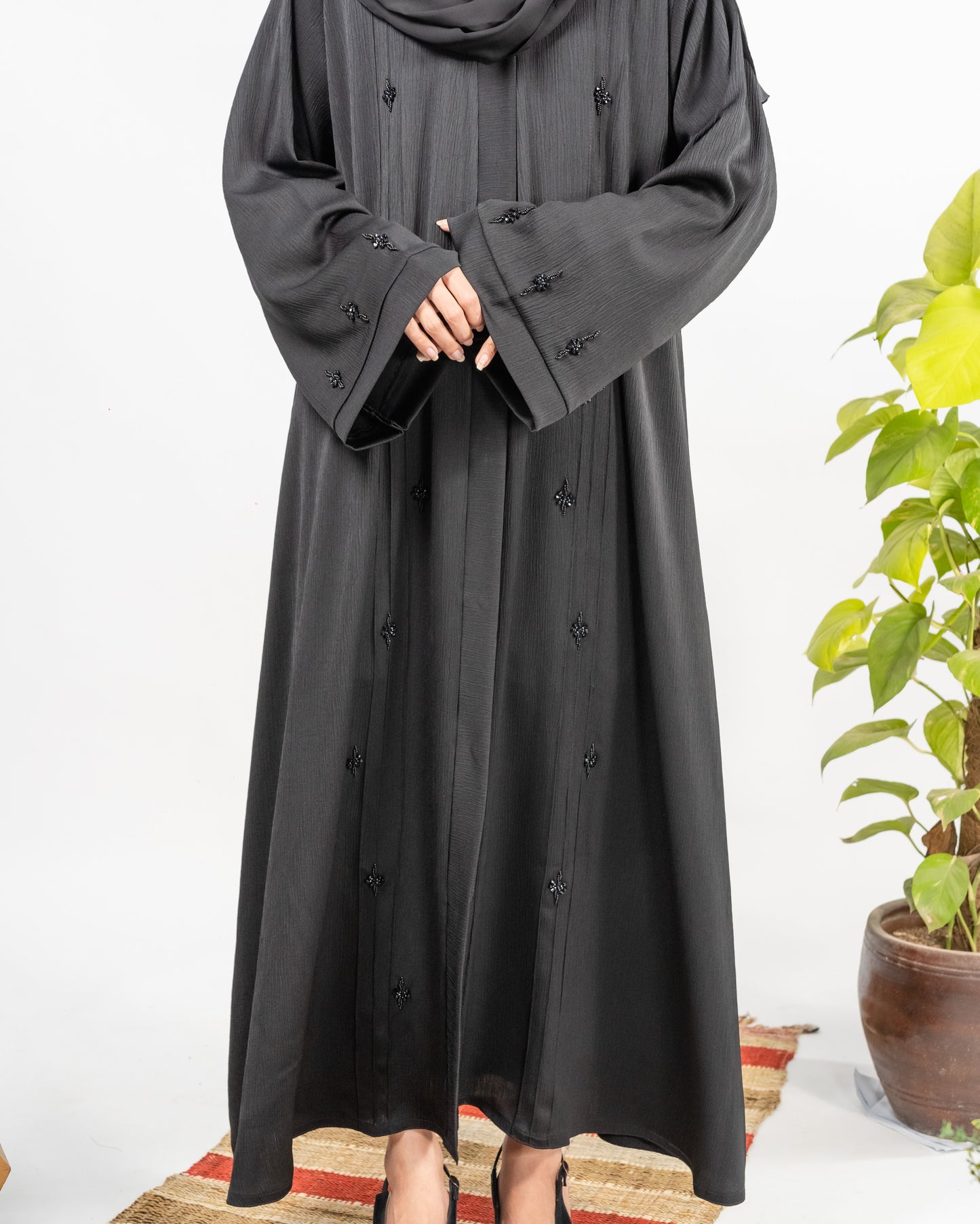 Ruba || Mid-Night Black Abaya || Crinkle Nida Fabric
