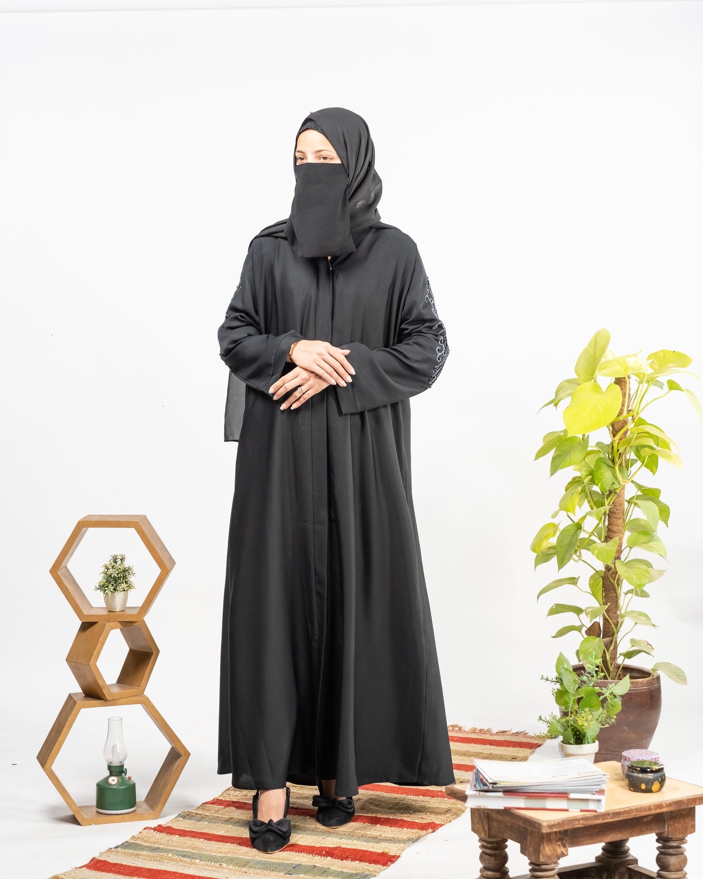 Ruba || Mid-Night Black Abaya || Crinkle Nida Fabric