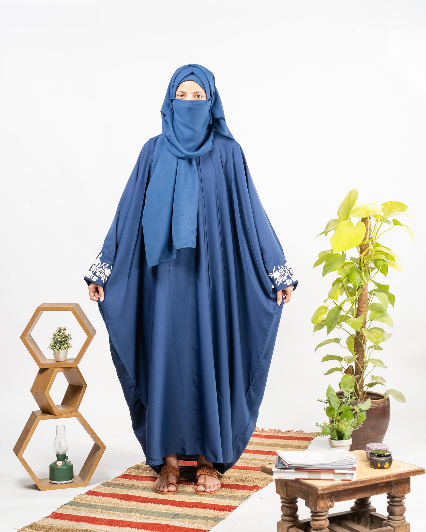 Yusra || Embroidered Blue Abaya ||  Nida Fabric
