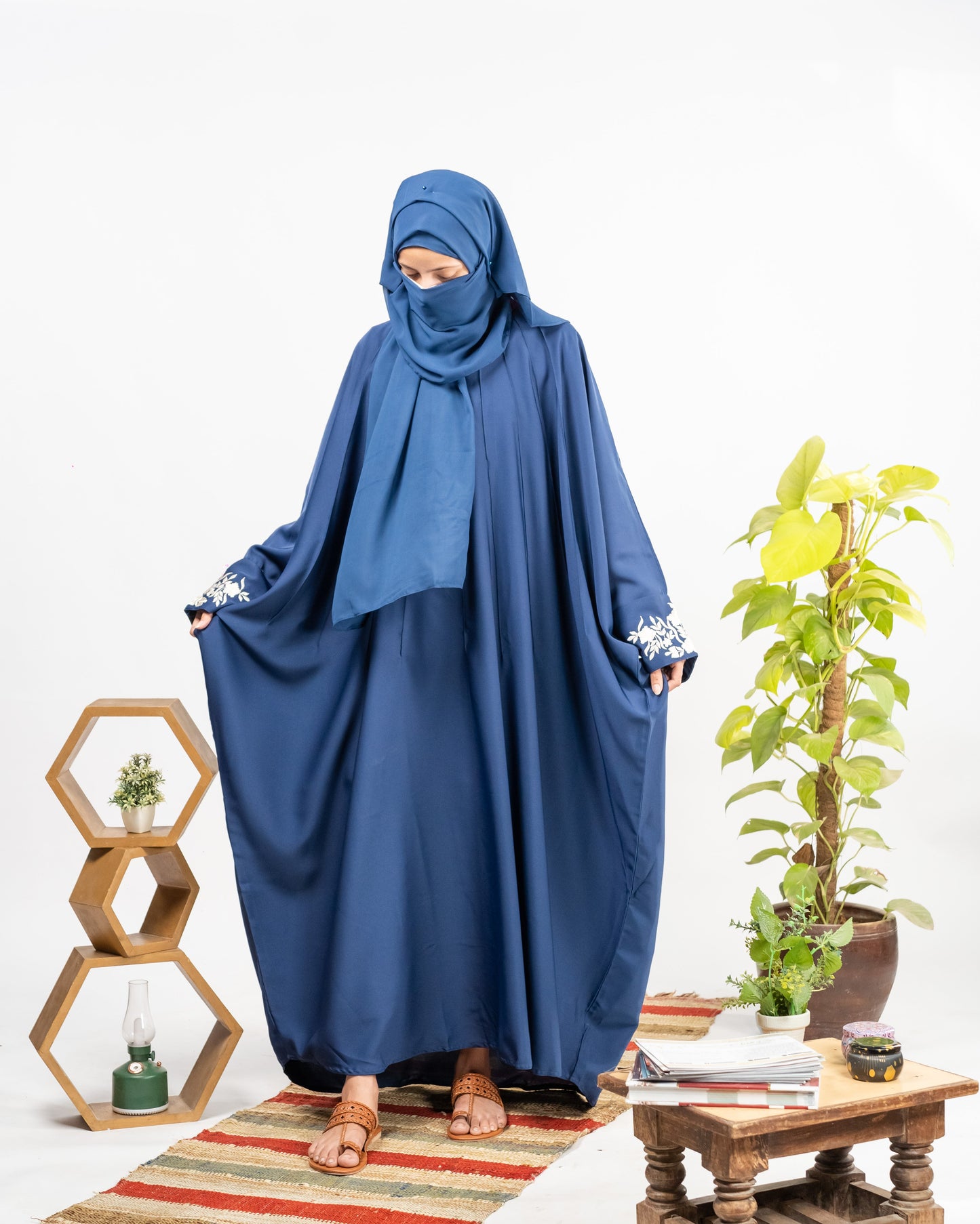 Yusra || Embroidered Blue Abaya ||  Nida Fabric