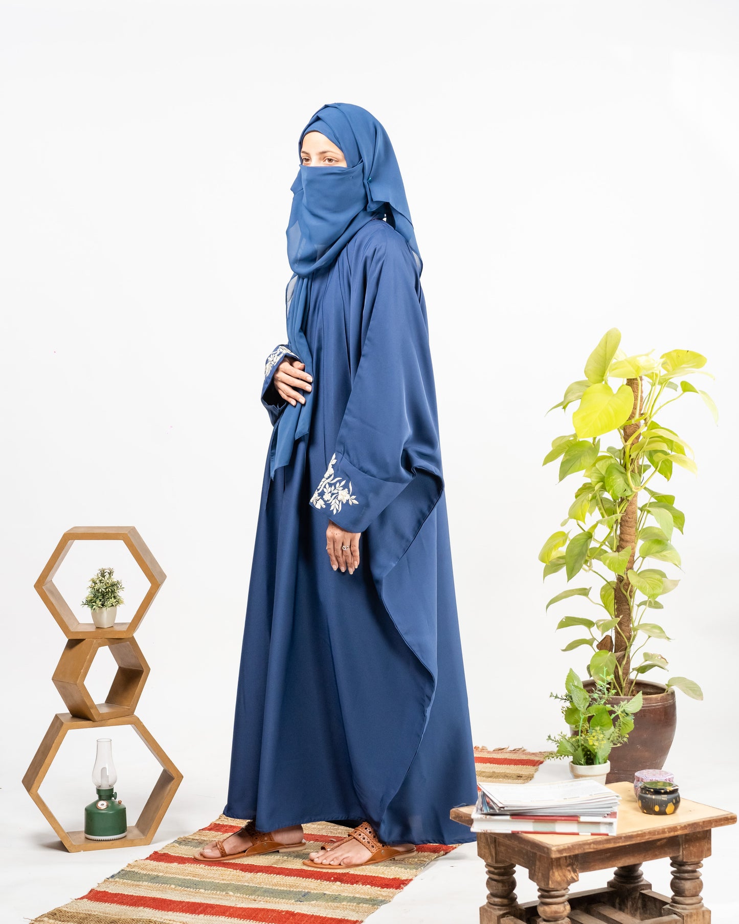 Yusra || Embroidered Blue Abaya ||  Nida Fabric
