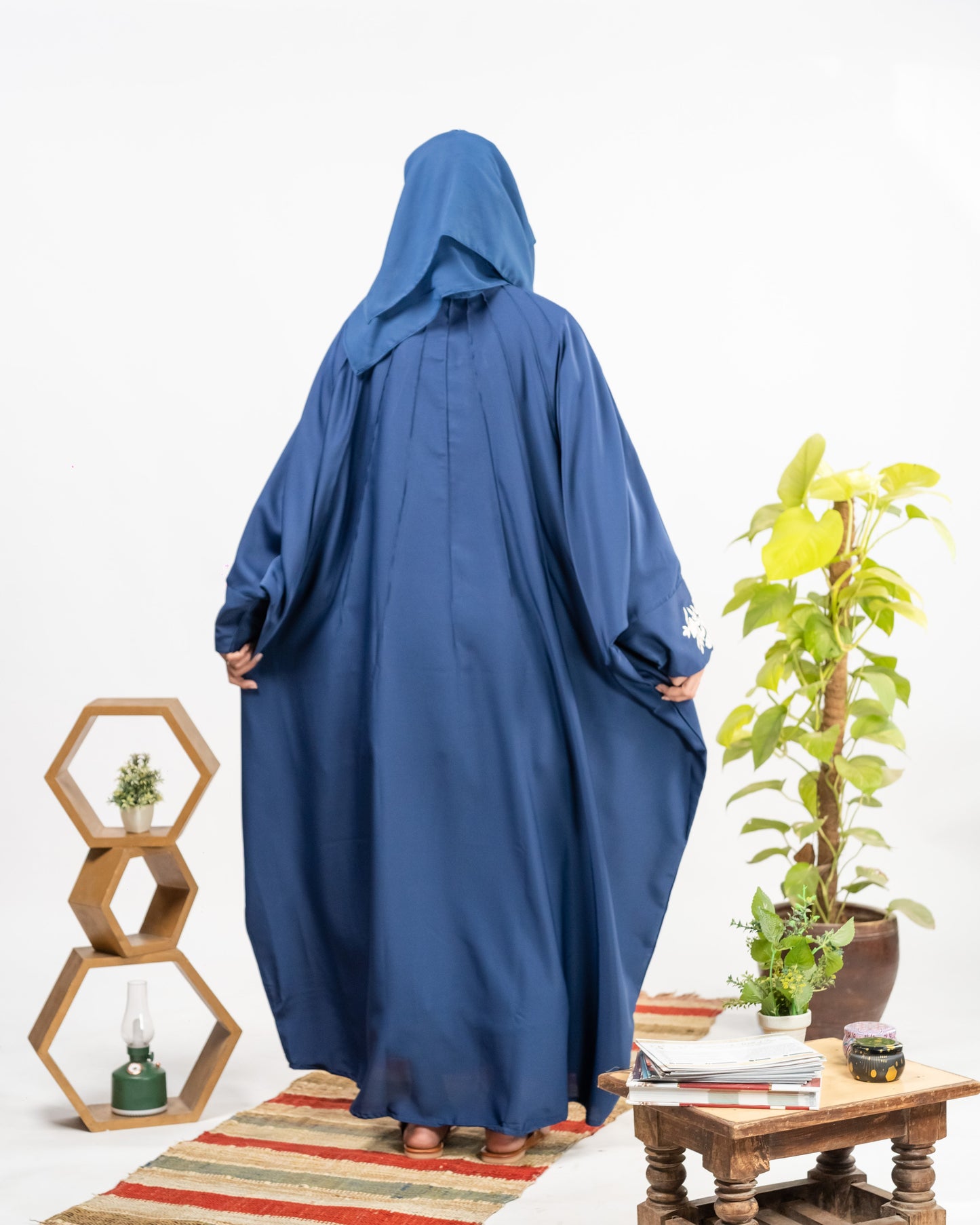 Yusra || Embroidered Blue Abaya ||  Nida Fabric