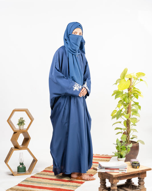 Yusra || Embroidered Blue Abaya ||  Nida Fabric