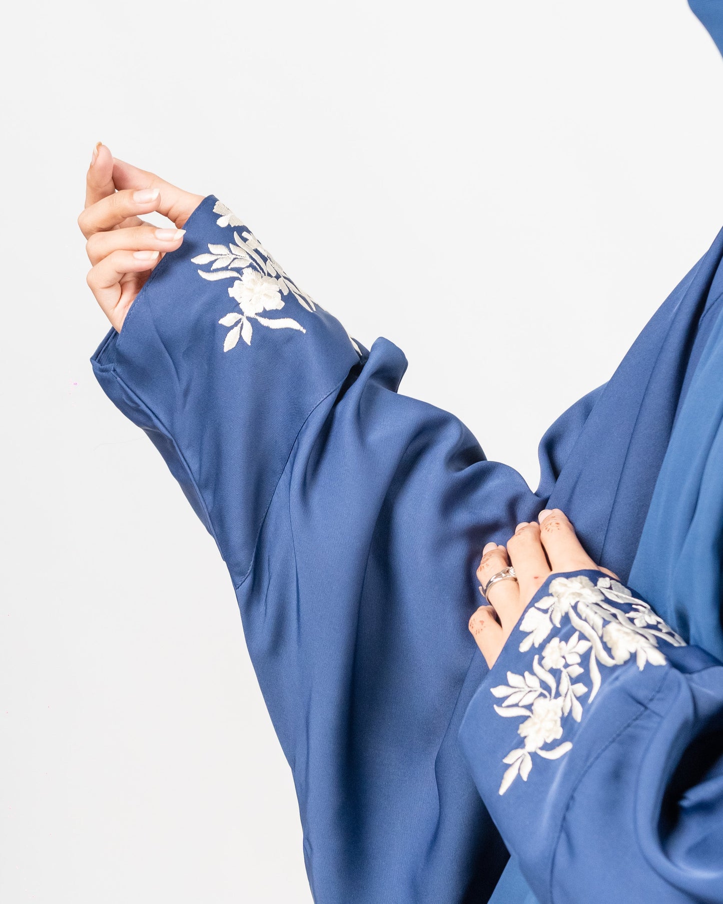 Yusra || Embroidered Blue Abaya ||  Nida Fabric