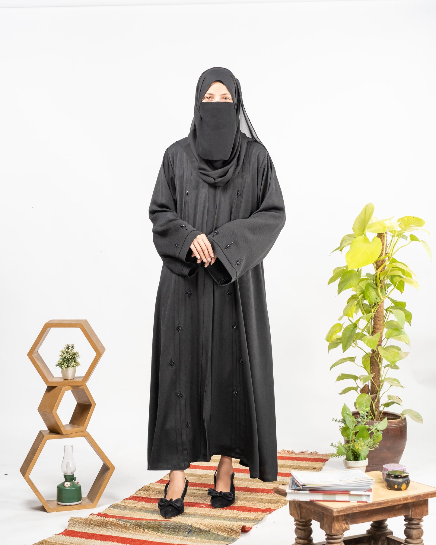 Ruba || Mid-Night Black Abaya || Crinkle Nida Fabric