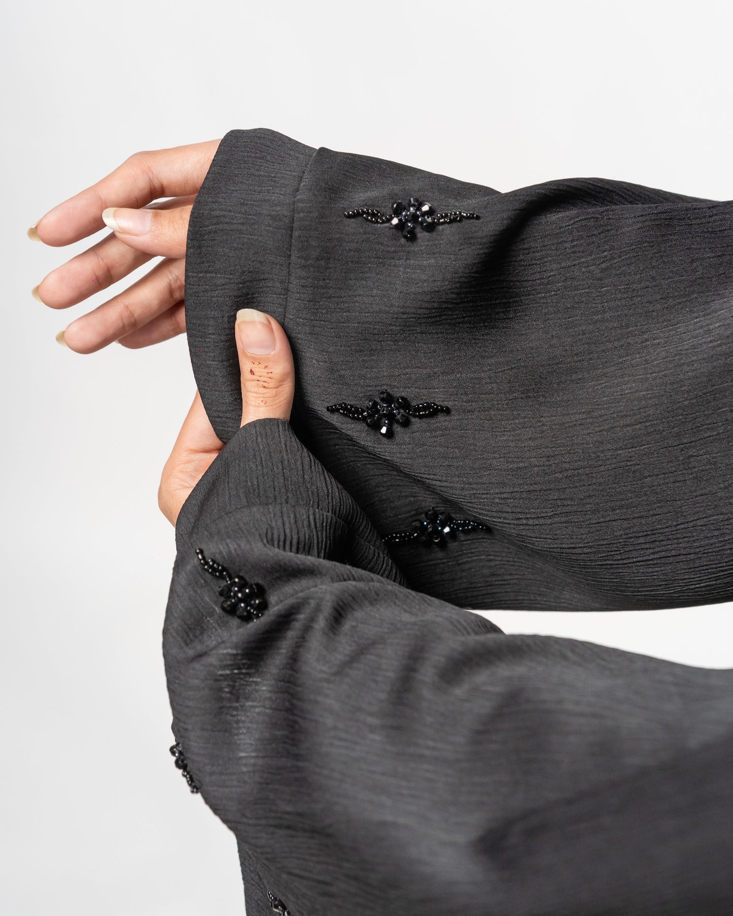 Ruba || Mid-Night Black Abaya || Crinkle Nida Fabric