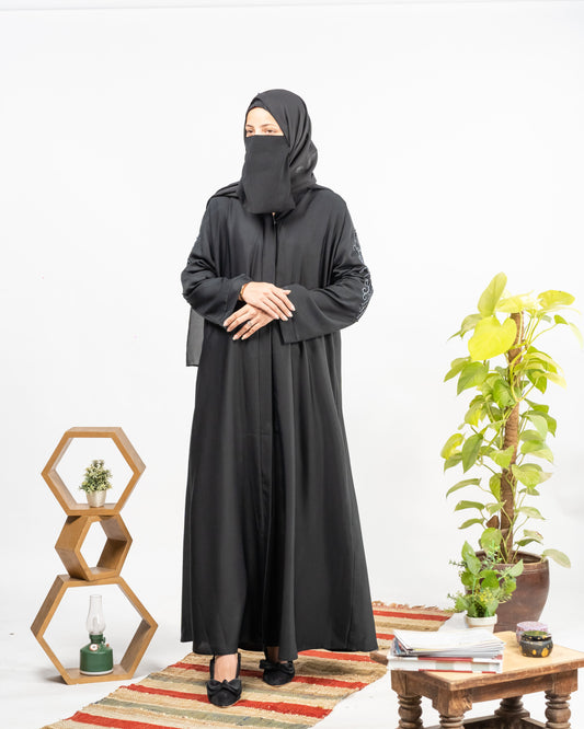 Ruba || Mid-Night Black Abaya || Crinkle Nida Fabric